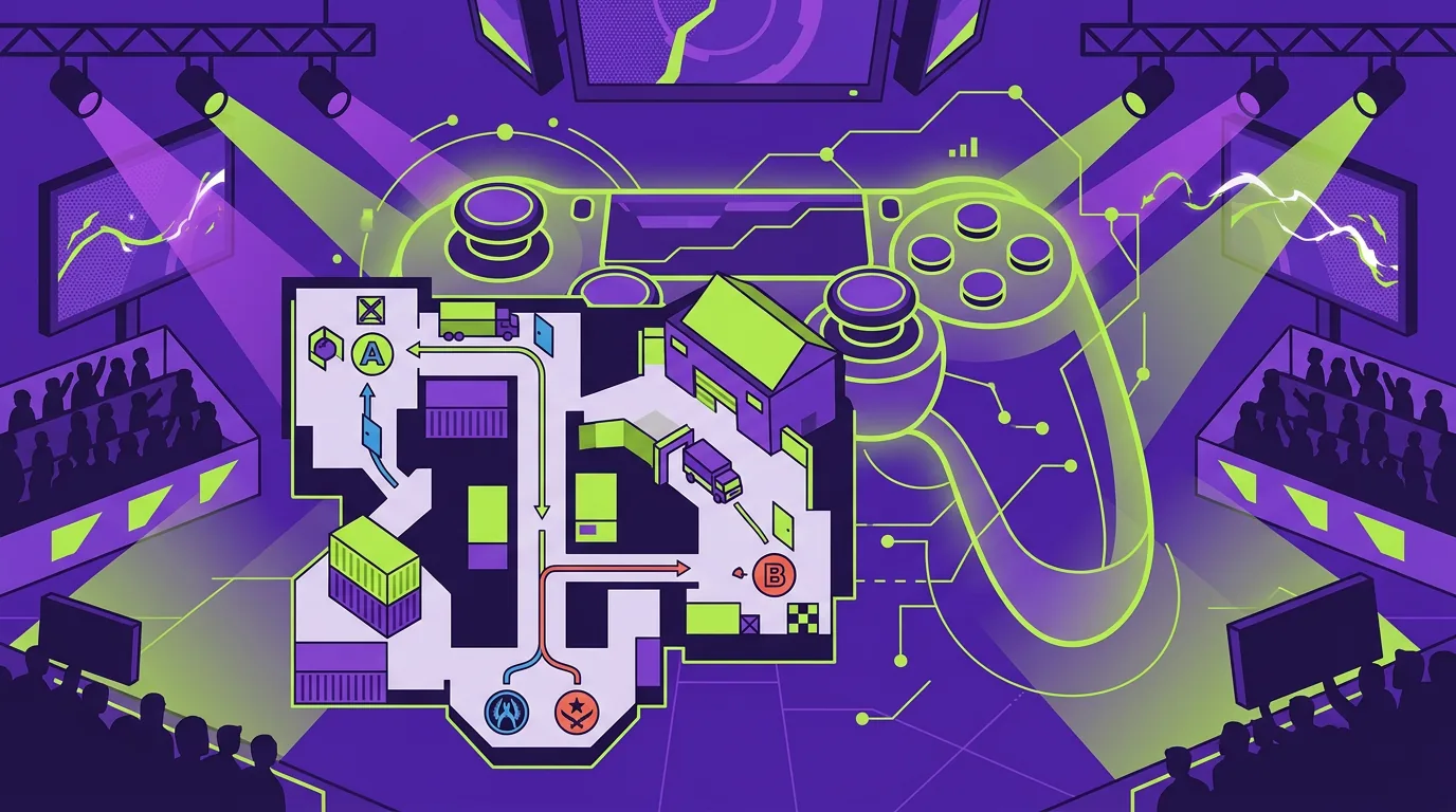Cache map overview showing the central mid corridor and site approaches in CS2 competitive play
