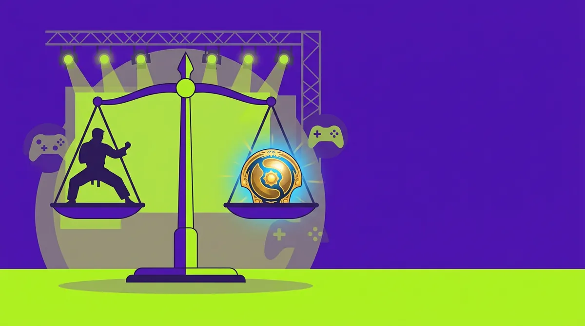 Abstract flat-vector balance scale comparing Lee Sin and Orianna patch priority