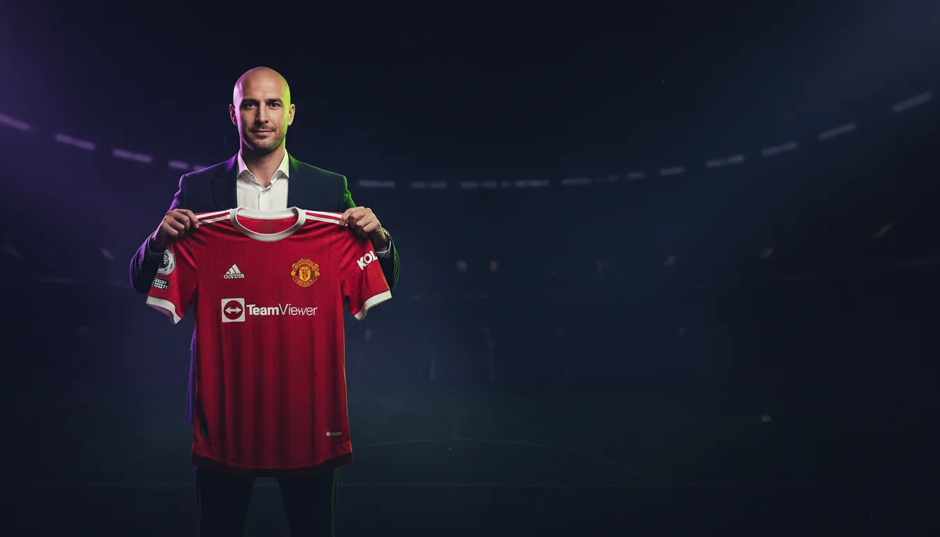 Youri Tielemans holding a Manchester United shirt at his signing announcement, July 2026