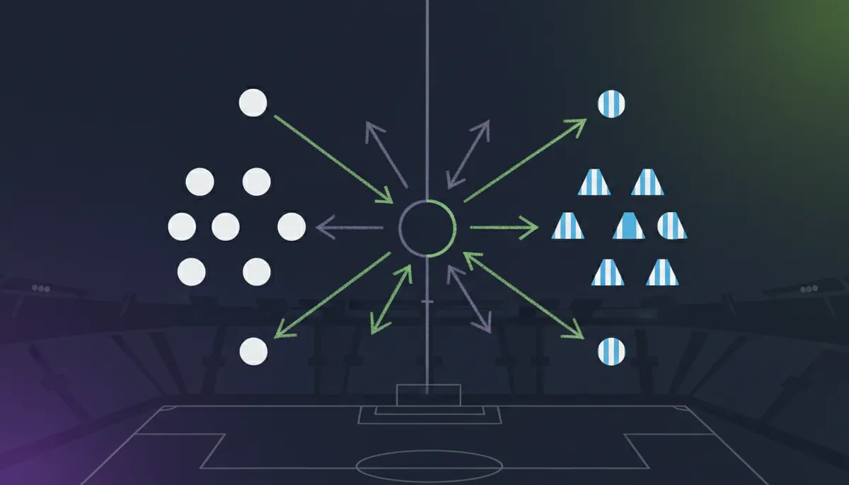 Flat-vector chalk tactical board showing central midfield positional arrows