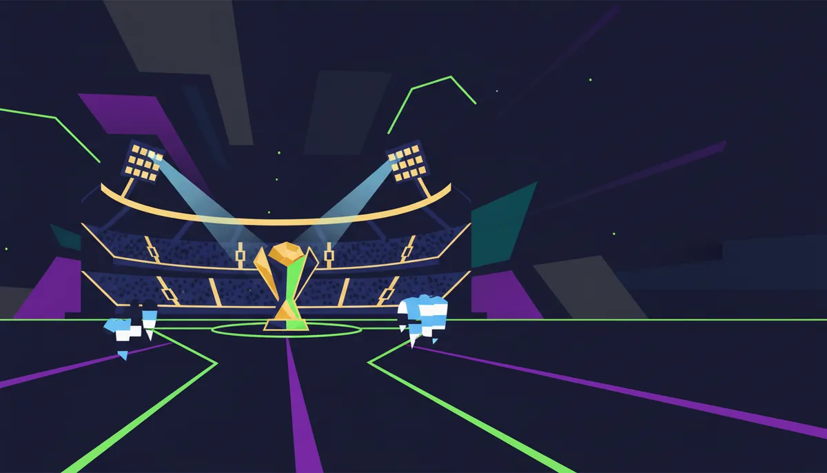 Abstract flat-vector football stadium at night with floodlights and crowd silhouettes