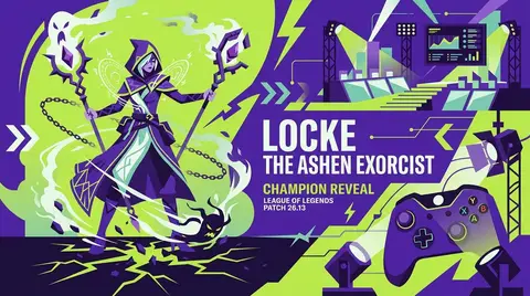 Locke the Ashen Exorcist champion reveal artwork for League of Legends Patch 26.13